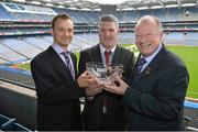 28 February 2013; The 2012 TESCO HomeGrown Club Person of the Year Awards took place today at Croke Park. The awards recognise the dedication and enthusiasm of our volunteers to their clubs throughout the country. Pictured receiving his award is Paddy Madine, from Teconnaught GFC, Co. Down, centre, with Patrick O'Connor, Local Marketing Manager Tesco, left, and Pat Quill, President of the Ladies Football Association. Croke Park, Dublin. Picture credit: Barry Cregg / SPORTSFILE