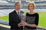 28 February 2013; The 2012 TESCO HomeGrown Club Person of the Year Awards took place today at Croke Park. The awards recognise the dedication and enthusiasm of our volunteers to their clubs throughout the country. Pictured after receiving the overall award are Michael and Kathleen Colreavy, from Naomh Mearnog GAA, Co. Dublin. Croke Park, Dublin. Picture credit: Barry Cregg / SPORTSFILE