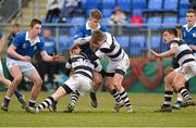 28 February 2013; Thomas Tierney, St. Mary’s College, is tackled by Hugh Sexton, left, and Conor Jennings, right, Belvedere College SJ. Powerade Leinster Schools Junior Cup, Quarter-Final, Belvedere College SJ v St. Mary’s College, Donnybrook Stadium, Donnybrook, Dublin. Picture credit: Barry Cregg / SPORTSFILE