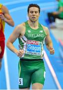 1 March 2013; Ireland's Brian Gregan on his way to winning his heat of the Men's 400m, where he finished in a time of 46.97sec and qualified for the semi-final. 2013 European Indoor Athletics Championships, Scandinavium Arena, Gothenburg, Sweden. Picture credit: Brendan Moran / SPORTSFILE