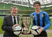 1 March 2013; Ken Barry, Sponsorship Manager Airtricity, left, and Aidan Collins, Athlone Town, in attendance at the Airtricity League launch 2013. Aviva Stadium, Lansdowne Road, Dublin. Picture credit: Barry Cregg / SPORTSFILE