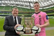 1 March 2013; Ken Barry, Sponsorship Manager Airtricity, left, and Dean Broaders, Wexford Youths, in attendance at the Airtricity League launch 2013. Aviva Stadium, Lansdowne Road, Dublin. Picture credit: Barry Cregg / SPORTSFILE