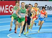 1 March 2013; Ireland's Stephen Scullion leads team-mate Ciaran O Lionáird and the field in the Men's 3000m, which O Lionáird won and qualified for the Final. 2013 European Indoor Athletics Championships, Scandinavium Arena, Gothenburg, Sweden. Picture credit: Brendan Moran / SPORTSFILE