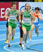 1 March 2013; Ireland's Stephen Scullion and Ciaran O Lionáird leads the field in the Men's 3000m, which O Lionáird won and qualified for the Final. 2013 European Indoor Athletics Championships, Scandinavium Arena, Gothenburg, Sweden. Picture credit: Brendan Moran / SPORTSFILE