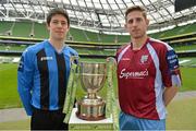 1 March 2013; Aidan Collins, left, Athlone Town, and Michael McSweeney, Mervue United, in attendance at the Airtricity League launch 2013. Aviva Stadium, Lansdowne Road, Dublin. Picture credit: Barry Cregg / SPORTSFILE