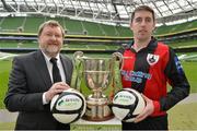 1 March 2013; Ken Barry, Sponsorship Manager Airtricity, left, and Mark Salmon, Longford Town, in attendance at the Airtricity League launch 2013. Aviva Stadium, Lansdowne Road, Dublin. Picture credit: Barry Cregg / SPORTSFILE