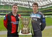 1 March 2013; Mark Salmon, left, Longford Town, and Paddy Quinlan, Salthill Devon, in attendance at the Airtricity League launch 2013. Aviva Stadium, Lansdowne Road, Dublin. Picture credit: Barry Cregg / SPORTSFILE