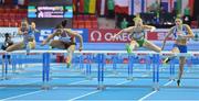 1 March 2013; Ireland's Derval O'Rourke clears the final hurdle on her way to finishing in 4th place in a season best time of 7.95sec, in the Women's 60m Hurdles Final, from champion Nevin Yanit, Turkey, and 3rd placed Veronica Borsi, Italy, and Nooralotta Neziri, of Finland. 2013 European Indoor Athletics Championships, Scandinavium Arena, Gothenburg, Sweden. Picture credit: Brendan Moran / SPORTSFILE