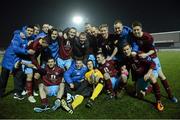 1 March 2013; The Drogheda United team celebrate with the cup after the game. Jim Malone Perpetual Trophy, Dundalk v Drogheda United, Oriel Park, Dundalk, Co. Louth. Photo by Sportsfile