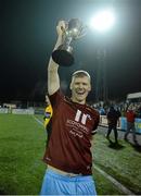 1 March 2013; Drogheda United captain Derek Prendergast celebrates with the cup after the game. Jim Malone Perpetual Trophy, Dundalk v Drogheda United, Oriel Park, Dundalk, Co. Louth. Photo by Sportsfile