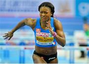 1 March 2013; Women's pentathlon champion Antoinette Nana Djimou of France on her way to victory in the Women's 60m Hurdles event. 2013 European Indoor Athletics Championships, Scandinavium Arena, Gothenburg, Sweden. Picture credit: Brendan Moran / SPORTSFILE