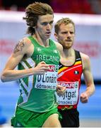 1 March 2013; Ireland's Ciarán O Lionáird on the way to victory in his heat of the Men's 3000m, in a time of 7:55.12sec to qualify for the final. 2013 European Indoor Athletics Championships, Scandinavium Arena, Gothenburg, Sweden. Picture credit: Brendan Moran / SPORTSFILE