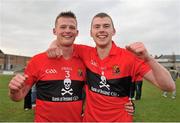 2 March 2013; David Glynn and Stephen Maher, right, University College Cork, celebrate victory after the game. Irish Daily Mail Fitzgibbon Cup Final, Mary Immaculate College, Limerick v University College Cork, Pearse Stadium, Galway. Picture credit: Barry Cregg / SPORTSFILE