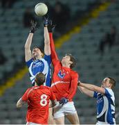 2 March 2013; Brendan Quigley and Kevin Meaney, Laois, in action against Brian Donnelly and Paddy Keenan,8, Louth. Allianz Football League, Division 2, Laois v Louth, O'Moore Park, Portlaoise, Co. Laois. Picture credit: Matt Browne / SPORTSFILE