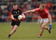 3 March 2013; Donal O'Hare, Down, in action against Michael Shields, Cork. Allianz Football League, Division 1, Down v Cork, Pairc Esler, Newry, Co. Down. Photo by Sportsfile