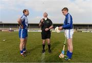 3 March 2013; Referee Anthony Stapleton performs the pre-match coin toss in the company of Connacht captain Cyril Donnellan and Munster captain Brendan Maher. M. Donnelly GAA Hurling Interprovincial Championship Final, Munster v Connacht, Cusack Park, Ennis, Co. Clare. Picture credit: Diarmuid Greene / SPORTSFILE