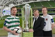 4 March 2013; Pat Sullivan, left, Shamrock Rovers, and Stephen O'Donnell, Dundalk, with Ken Barry, Sponsorship Manager Airtricity, in attendance at the Airtricity League launch 2013, both teams will face each other during the opening weekend of the Airtricity League Premier Division. Aviva Stadium, Lansdowne Road, Dublin. Picture credit: David Maher / SPORTSFILE
