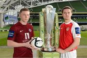 4 March 2013; Eric Foley, left, Drogheda United, and Ger O'Brien, St. Patrick's Athletic, in attendance at the Airtricity League launch 2013 both teams will face each other during the opening weekend of the Airtricity League Premier Division. Aviva Stadium, Lansdowne Road, Dublin. Picture credit: David Maher / SPORTSFILE