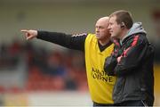 3 March 2013; Down manager James McCartan and selector Jerome Johnston, left. Allianz Football League, Division 1, Down v Cork, Pairc Esler, Newry, Co. Down. Photo by Sportsfile