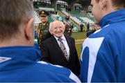 6 March 2013; The President of Ireland Michael D. Higgins meets members of the Waterford IT team before the start of the game. CFAI UMBRO Cup Final, IT Carlow v Waterford IT, Tallaght Stadium, Talllaght, Dublin. Picture credit: David Maher / SPORTSFILE