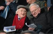 6 March 2013; The President of Ireland Michael D. Higgins and Michael Cody, FAI Honorary Secretary, at the game. CFAI UMBRO Cup Final, IT Carlow v Waterford IT, Tallaght Stadium, Talllaght, Dublin. Picture credit: David Maher / SPORTSFILE