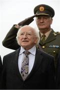 6 March 2013; The President of Ireland Michael D. Higgins during the playing of the National Anthem. CFAI UMBRO Cup Final, IT Carlow v Waterford IT, Tallaght Stadium, Talllaght, Dublin. Picture credit: David Maher / SPORTSFILE