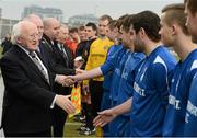 6 March 2013; The President of Ireland Michael D. Higgins meets members of the Waterford IT team before the start of the game. CFAI UMBRO Cup Final, IT Carlow v Waterford IT, Tallaght Stadium, Talllaght, Dublin. Picture credit: David Maher / SPORTSFILE