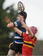 7 March 2013; Robert Scott, Crescent College Comprehensive, contests a lineout with Tadgh Arrigan, CBC Cork. Munster Schools Senior Cup Semi-Final, Crescent College Comprehensive v CBC Cork, Tom Clifford Park, Limerick. Picture credit: Diarmuid Greene / SPORTSFILE