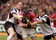 26 April 2003; Anthony Foley, Munster, in action against Trevor Brennan, left, Cedric Debrosse, hidden and Frederic Michalak, Toulouse. Heineken European Cup Semi Final, Toulouse v Munster, Le Stadium de Toulouse, Toulouse, France. Rugby. Picture credit; Brendan Moran / SPORTSFILE *EDI*