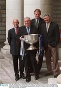 7 May 2003; Armagh manager Joe Kernan holds the Sam Maguire Cup with Roscommon manager Tommy Carr, left, Tipperary manager Tom McGlinchey, centre and Mick O'Dwyer, Laois manager, right, at the photocall to celebrate 10 years of the Bank of Ireland's sponsorship of the All-Ireland Football Championship. House of Lords, Bank of Ireland, College Green, Dublin. Football. Picture credit; David Maher / SPORTSFILE