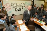 8 March 2013; Republic of Ireland manager Giovanni Trapattoni was in St. Mac Dara's Community School, Templeogue, to announce that 'School's out' in time for the Ireland v Austria game, during mid-term on March 26th in Aviva Stadium. Tickets for U16s are just €10. See fai.ie for details. St. Mac Dara’s Community College, Templeogue, Dublin. Picture credit: David Maher / SPORTSFILE