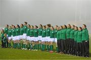 8 March 2013; The Ireland team sing the National Anthem before the game. Women's Six Nations Rugby Championship, Ireland v France, Ashbourne RFC, Ashbourne, Co. Meath. Picture credit: Brendan Moran / SPORTSFILE