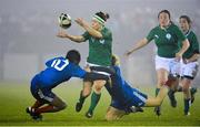 8 March 2013; Lynne Cantwell, Ireland, is tackled by Sandrine Agricole, left, and Marjorie Mayans, France. Women's Six Nations Rugby Championship, Ireland v France, Ashbourne RFC, Ashbourne, Co. Meath. Picture credit: Brendan Moran / SPORTSFILE