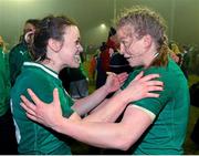 8 March 2013; Ireland's Lynne Cantwell, left, and Claire Molloy celebrate after the game. Women's Six Nations Rugby Championship, Ireland v France, Ashbourne RFC, Ashbourne, Co. Meath. Picture credit: Brendan Moran / SPORTSFILE