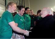 8 March 2013; President Michael D. Higgins meets Ireland's Claire Molloy and the rest of the team after the game. Women's Six Nations Rugby Championship, Ireland v France, Ashbourne RFC, Ashbourne, Co. Meath. Picture credit: Brendan Moran / SPORTSFILE