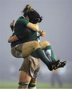 8 March 2013; Ireland's Alison Miller, left, and Marie Louise Reilly celebrate at the final whistle. Women's Six Nations Rugby Championship, Ireland v France, Ashbourne RFC, Ashbourne, Co. Meath. Picture credit: Brendan Moran / SPORTSFILE