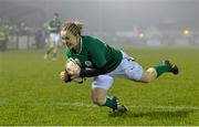 8 March 2013; Niamh Briggs, Ireland, scores her side's first try against France. Women's Six Nations Rugby Championship, Ireland v France, Ashbourne RFC, Ashbourne, Co. Meath. Picture credit: Brendan Moran / SPORTSFILE