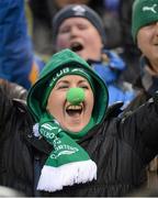 9 March 2013; An Ireland fan cheers her side on during the game. RBS Six Nations Rugby Championship, Ireland v France, Aviva Stadium, Lansdowne Road, Dublin. Picture credit: Brendan Moran / SPORTSFILE