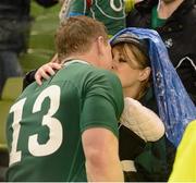 9 March 2013; Ireland's Brian O'Driscoll is greeted by his wife Amy and daughter Sadie after the game. RBS Six Nations Rugby Championship, Ireland v France, Aviva Stadium, Lansdowne Road, Dublin. Picture credit: Diarmuid Greene / SPORTSFILE