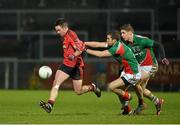 9 March 2013; Mark Poland, Down, in action against Chris Barrett, centre and Lee Keegan, right, Mayo. Allianz Football League, Division 1, Down v Mayo, Páirc Esler, Newry, Co. Down. Picture credit: Barry Cregg / SPORTSFILE