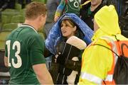 9 March 2013; Ireland's Brian O'Driscoll is greeted by his wife Amy and daughter Sadie after the game. RBS Six Nations Rugby Championship, Ireland v France, Aviva Stadium, Lansdowne Road, Dublin. Picture credit: Diarmuid Greene / SPORTSFILE