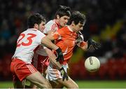 9 March 2013; Jamie Clarke, Armagh, in action against Daniel Heavron and Chrissy McKaigue,Derry. Allianz Football League, Division 2, Derry v Armagh, Celtic Park, Derry. Picture credit: Oliver McVeigh / SPORTSFILE