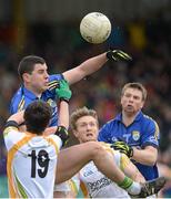 10 March 2013; Michael Geaney, Kerry, in action against Ryan McHugh and Ross Wherity, Donegal. Allianz Football League, Division 1, Donegal v Kerry, Páirc MacCumhaill, Ballybofey, Co. Donegal. Picture credit: Oliver McVeigh / SPORTSFILE
