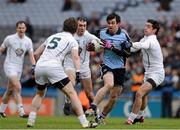 10 March 2013; Michael Darragh Macauley of Dublin, in action against Emmet Bolton, 5, John Doyle, and Mikey Conway,  Kildare. Allianz Football League, Division 1, Kildare v Dublin, Croke Park, Dublin. Picture credit: Ray McManus / SPORTSFILE