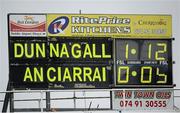 10 March 2013; The scoreboard at the end on the game. Allianz Football League, Division 1, Donegal v Kerry, Páirc MacCumhaill, Ballybofey, Co. Donegal. Picture credit: Oliver McVeigh / SPORTSFILE