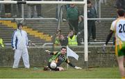 10 March 2013; Paul Durcan, Donegal, saves a Kerry penalty attempt. Allianz Football League, Division 1, Donegal v Kerry, Páirc MacCumhaill, Ballybofey, Co. Donegal. Picture credit: Oliver McVeigh / SPORTSFILE