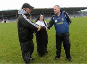 10 March 2013; Sr. Patricia Wall, who will be doing a skydive in May, with Kilkenny manager Brian Cody, left, and Tipperary manager Eamon O'Shea before the start of the game. Allianz Hurling League, Division 1A, Tipperary v Kilkenny, Semple Stadium, Thurles, Co. Tipperary. Picture credit: David Maher / SPORTSFILE