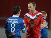 10 March 2013; Stephen Bradley, Limerick FC, exchanges a handshake with Dan Murray, Cork City, after the game ended as a draw. Airtricity League Premier Division, Limerick FC v Cork City, Thomond Park, Limerick. Picture credit: Diarmuid Greene / SPORTSFILE