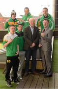 11 March 2013; At the announcement of details for the forthcoming international boxing series between Ireland and France are double Olympic bronze medal winner Paddy Barnes, back left, Olympic bronze medal winner Michael Conlan, back right, with fellow boxers, from left, Jason Quigley, Joe Ward, and Willie McLaughlin, and Fintan Drury, Platinum One, centre, and Billy Walsh, Head of the High Performance Unit, Irish Amateur Boxing Association. Platinum One is staging the event and there will be a total of 14 bouts over two fight nights, the first on Friday May 3rd at Millstreet, Co. Cork, and the second on Sunday May 5th at the Odyssey Arena, Belfast. Tickets are available through ticketmaster.ie and ticketmaster.co.uk. Europa Hotel, Belfast. Picture credit: Oliver McVeigh / SPORTSFILE