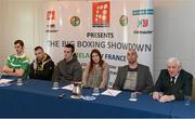 11 March 2013; At the announcement of details for the forthcoming international boxing series between Ireland and France are, from left to right, Adam Nolan, Olympic silver medal winner John Joe Nevin, Darren O’Neill, Olympic gold medal winner Katie Taylor, coach Pete Taylor and Tommy Murphy, IABA President. Platinum One is staging the event and there will be a total of 14 bouts over two fight nights, the first on Friday May 3rd at Millstreet, Co. Cork, and the second on Sunday May 5th at the Odyssey Arena, Belfast. Tickets are available through ticketmaster.ie. Rochestown Park Hotel, Co. Cork. Picture credit: Diarmuid Greene / SPORTSFILE